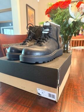 UGG Black Leather Lace-Up Combat Boots